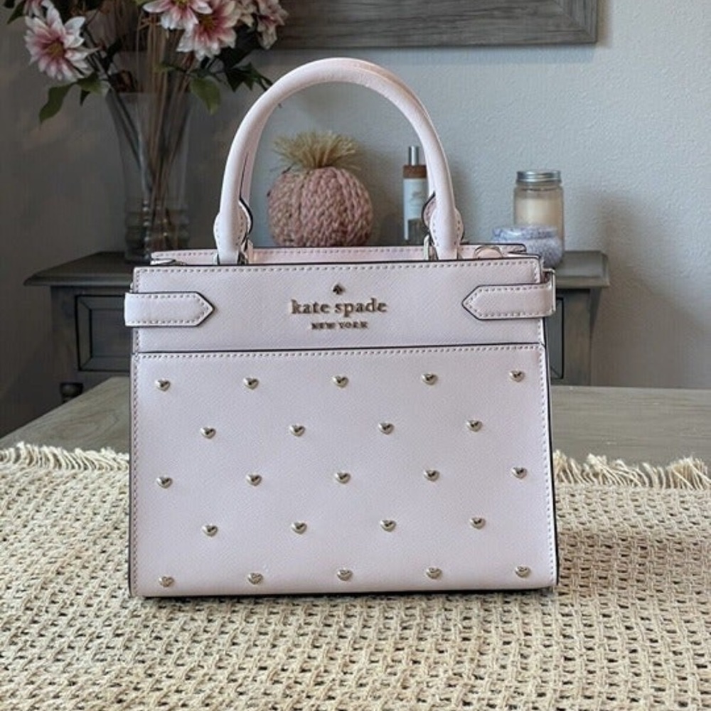 Kate Spade New York Staci Studded Heart Small Satchel Light rosebud